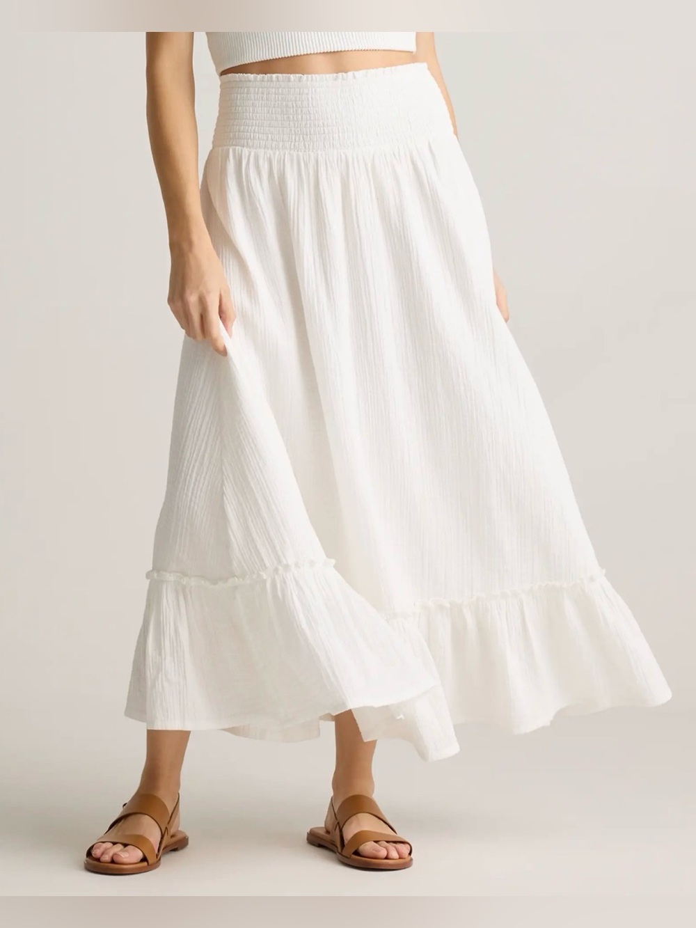 Quince Organic Cotton Gauze Smocked Waist Maxi Skirt White Size XL